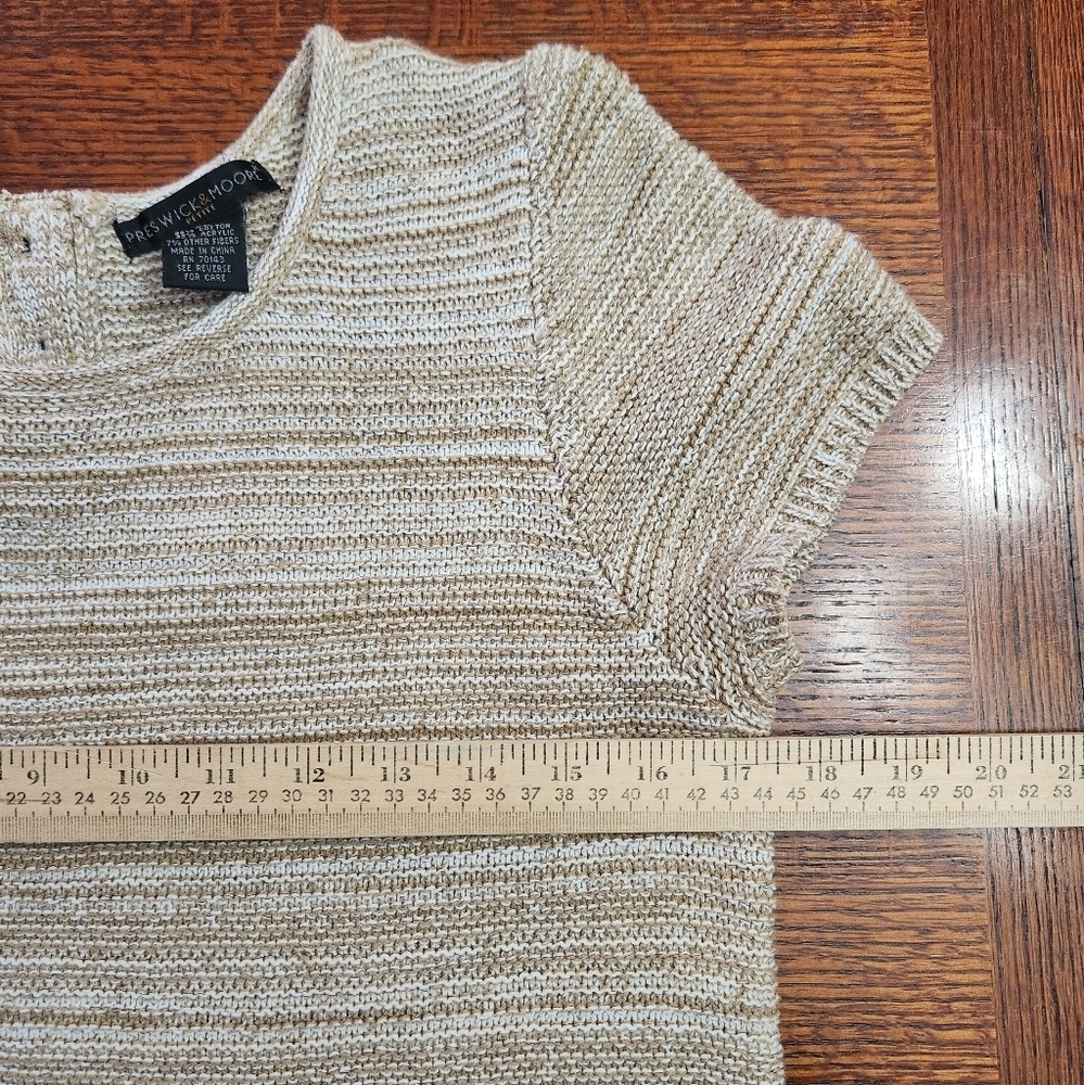 Preswick & Moore short sleeve tan knit Sweater womens size PL cotton blend - Picture 8 of 11